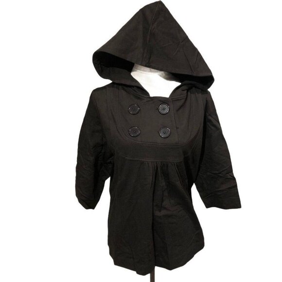AVA LIN Hooded Short Sleeve Sweater Jacket Black Large - Picture 1 of 4